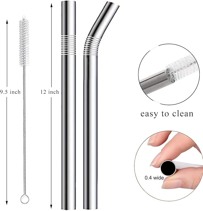 12" Stainless Steel Straws Replacement for 40 oz and 30 oz Cup Tumbler, 8 Pack Metal Straws Reusable with Cleaning Brush for 40 oz & Simple Modern Tumbler with Handle