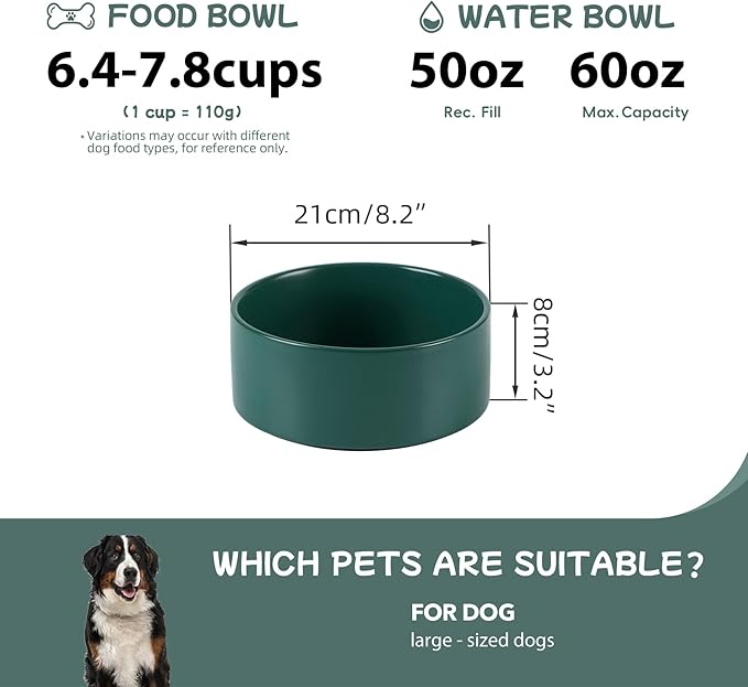 Havniva 8.3” Ceramic Dog Bowls, Dog Food and Water Bowl for Large Dogs, Durable Dog Water Bowl with Non-Slip Rubber Base Large Capacity Pet Feeding Bowl