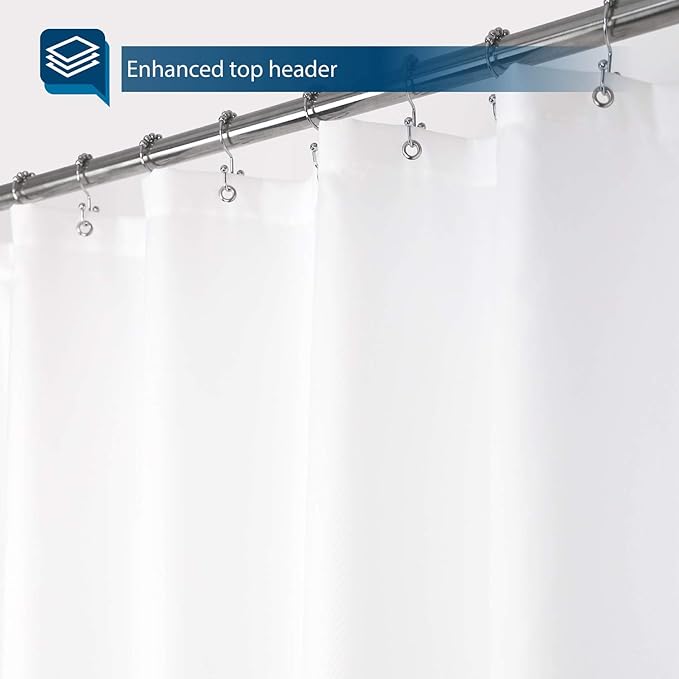 Barossa Design Waterproof Fabric Stall Shower Curtain Liner Microfiber 48" W x 72" H - Hotel Quality, Machine Washable, White Shower Liner for Bath Tub, 48x72