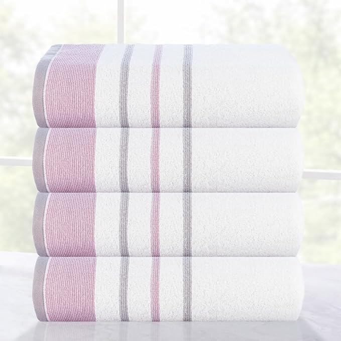CASA COPENHAGEN White Bay 4Pcs 100% Egyptian Cotton Designer Hand Towels Gift Set- Grey - Purple 600 GSM, 28"x16", 4Hand Towels for Bathroom Set for Women & Men