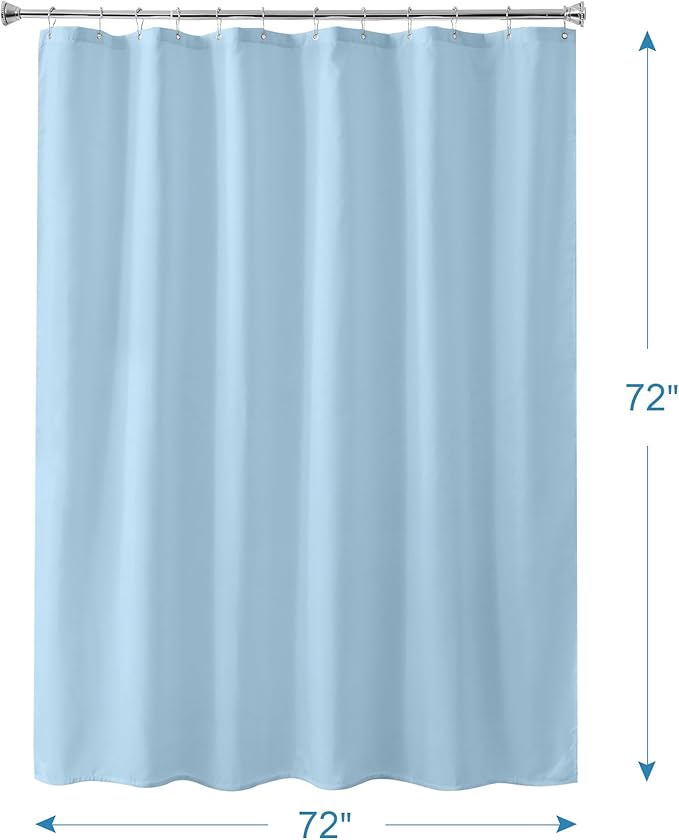 Amazer Baby Blue Shower Liner Cloth Waterproof, Soft Baby Blue Shower Curtain Liner Fabric with Weighted Stones, Washable Shower Curtain and Liner 2-in-1, 12 Grommet Holes, 72 x 72 Inches