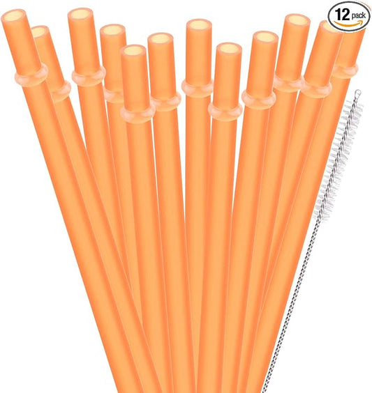 Dakoufish 12 Piece 11 Inch Reusable Plastic Thick Drinking Straws BPA Free Mason Jar Straws Plain Color (11inch,Orange)