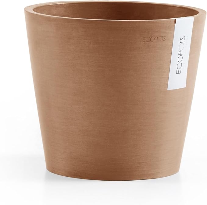 Ecopots Amsterdam Mini Durable Modern Round Recycled-Based Composite Flower Pot Planter, Terracotta Color, 7"