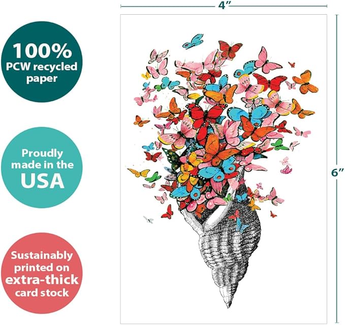 Tree-Free Greetings - All Occasion Cards - Artful Designs - 12 Greeting Cards + White Envelopes - Made in USA - 100% Recycled Paper - 4 x 6 - Shell of Joy (FS56863)