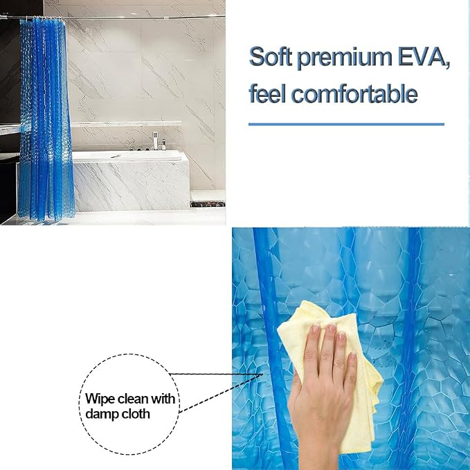 Plastic Shower Liner - Premium EVA 4G Shower Curtain Liner with Rustproof Grommets and 3 Weighted Magnets, Waterproof Shower Curtains for Bathroom (3D Water Cube - Blue, 72" x 72")