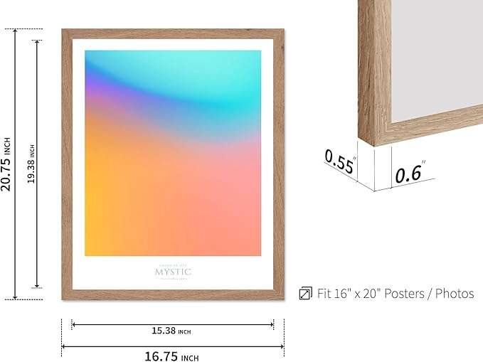 Monem Art Mystic Iridescent Gradient Print - Minimalist Abstract Color Field Poster - Wall Decor for Living Room, Bedroom or Office - 16x20 Beige Framed Wall Art by Rs Lab Studio