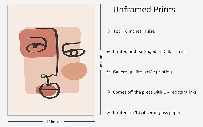 Y2K BOO Abstract Face UNFRAMED Wall Art Continuous Line Drawing Organic Shapes Earth Tones Terracotta Mid Century Modern 12x16 Inch Heavyweight Paper Studio Decor