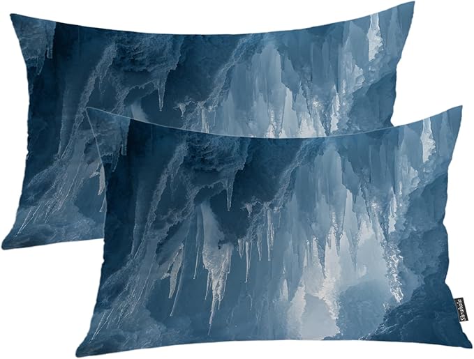 Shrahala Icicles Stalagmites Ice Cave Throw Pillow Cover, Icicles and Stalagmites in Cave Lumbar Pillowcase Blended Double-Sided No Inserts for Bedroom Living Room Set of 2 (12 x 20 in)