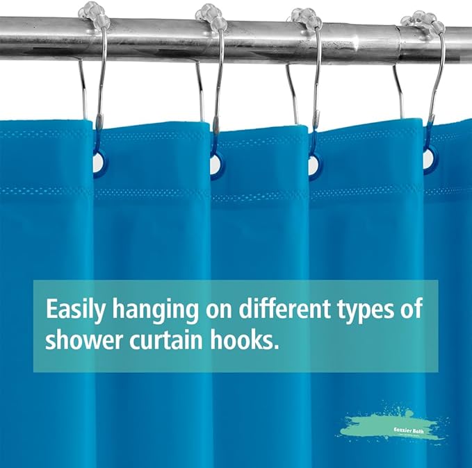 Blue Plastic Shower Curtain Or Liner, 72x72 Inch Lightweight Blue Plastic Bathroom Shower Showroom Inner Curtain with Rustproof Metal Grommet Holes and Weighted Magnets