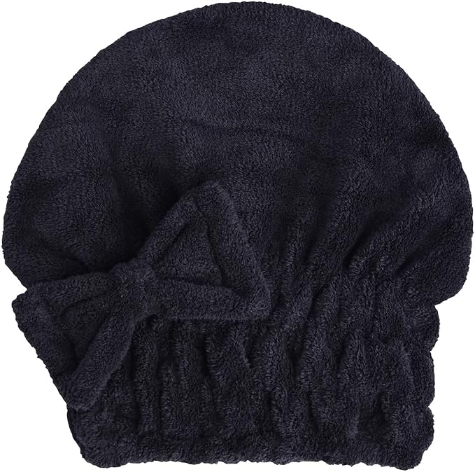 HOPESHINE Microfiber Hair Towel Cap for Women Wet Short or Long Curly Hair Super Absorbent Quick Dry Turbans Anti Frizz Great Gift for Women and Girls (Black+Grey, 2)