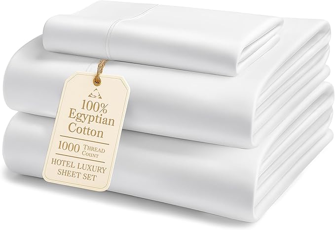 LANE LINEN 100% Egyptian Cotton Extra Long Twin Sheets - 1000 Thread Count, Soft & Comfy No Pill Fade Resistant Twin XL Sheet Sets Perfect for Hospital Beds and Dorm Room, 15" Deep Pocket - White