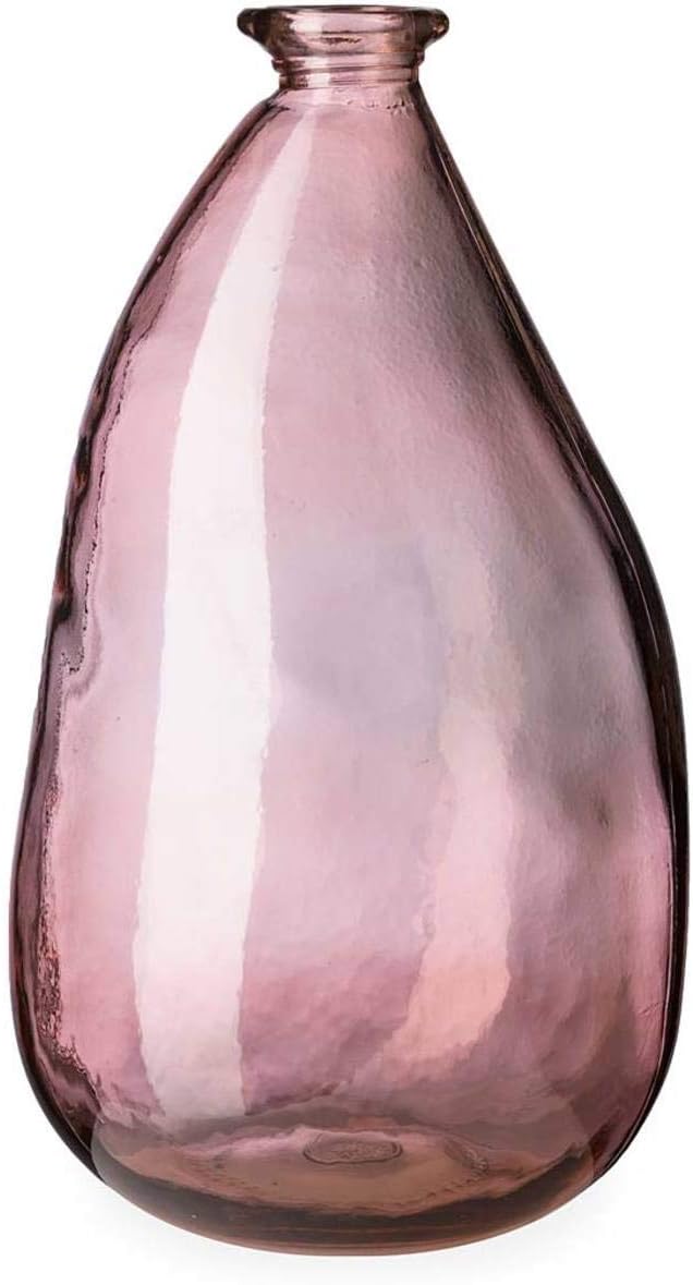VivaTerra Recycled Oblong Glass Balloon Vase – Handblown Glass Vases for Centerpieces – Unique Organic Shape in a Delicate Pink Color – Sustainable and Unique Home Decor (14" H x 8.25" Dia.)