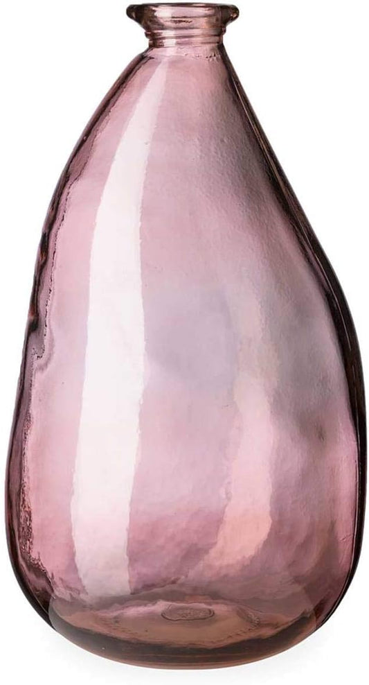 VivaTerra Recycled Oblong Glass Balloon Vase – Handblown Glass Vases for Centerpieces – Unique Organic Shape in a Delicate Pink Color – Sustainable and Unique Home Decor (14" H x 8.25" Dia.)