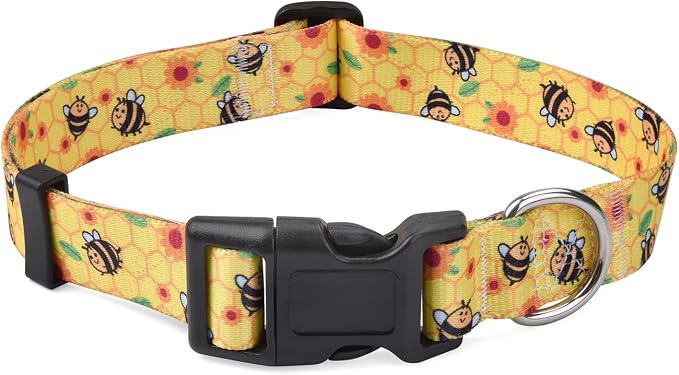 Mihqy Dog Collar with Bohemia Floral Tribal Geometric Patterns - Soft Ethnic Style Collar Adjustable for Small Medium Large Dogs(Bee,M)