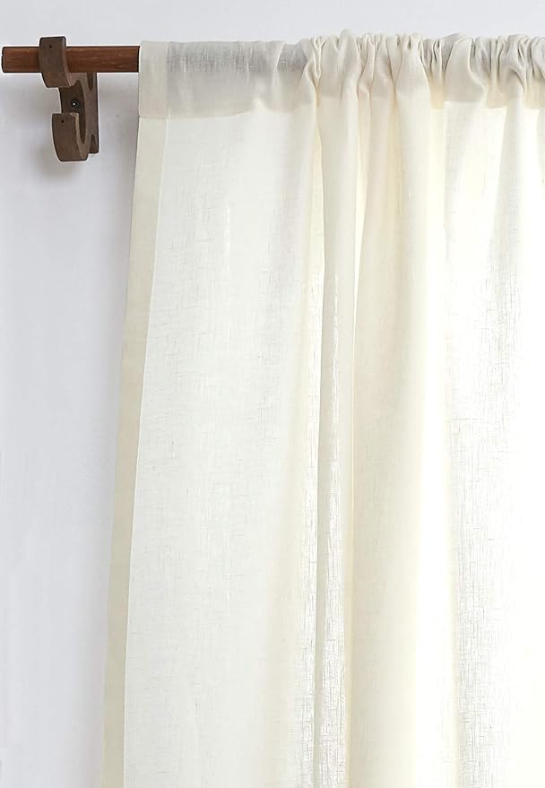 Solino Home Ivory Linen Curtain 52 x 96 Inch, Light Filtering Rod Pocket Curtain 96 Inch, 100% Pure Linen European Flax Window Treatment Panel for Living Room, Bedroom - 1 Panel