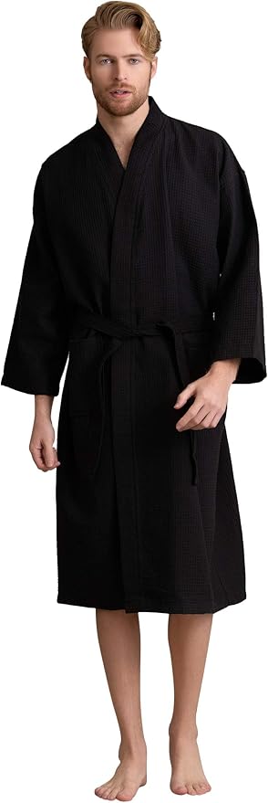 Soft Touch Linen Men's Cotton Waffle Bathrobe, Luxurious & Lightweight, Comfortable & Absorbent, Softness, Fast Dry,