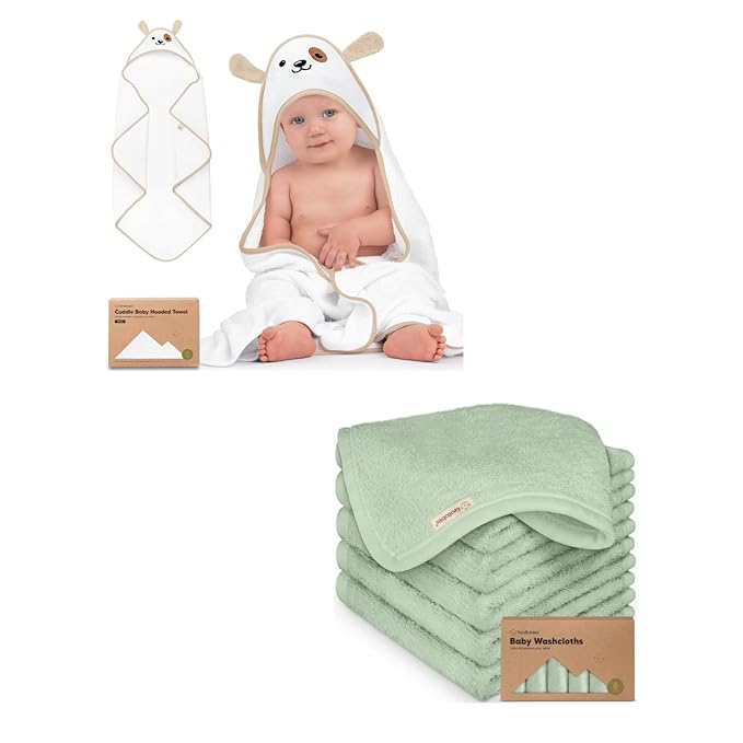 KeaBabies Baby Hooded Towel and Baby Washcloths for Newborn, Kids - Soft Bath Towels with Hood for Toddlers - Soft, Absorbent Infant Bath Cloth and Newborn Face Washcloths