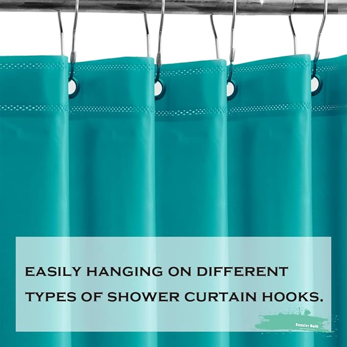 Teal Plastic Shower Curtain Or Liner, 72x72 Inch Lightweight Blue Green Coral Plastic Bathroom Shower Showroom Inner Curtain with Rustproof Metal Grommet Holes and Weighted Magnets
