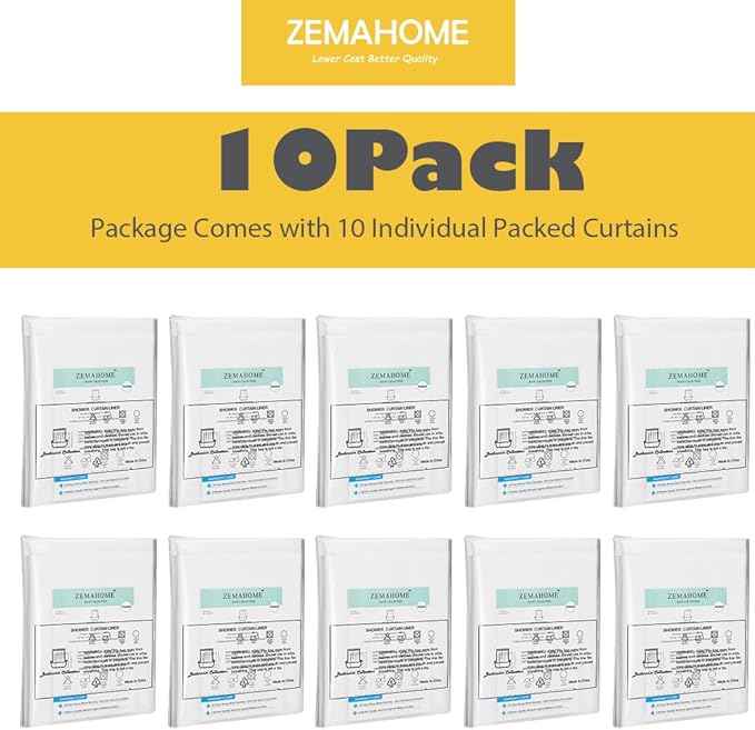 ZEMAHOME 10 Pack PEVA Plastic Shower Curtain Liner Premium Light Weight 72" x 72" Clear Bathroom Shower Showroom Curtain Liner with Rustproof Metal Gromments and Weighted Magnet