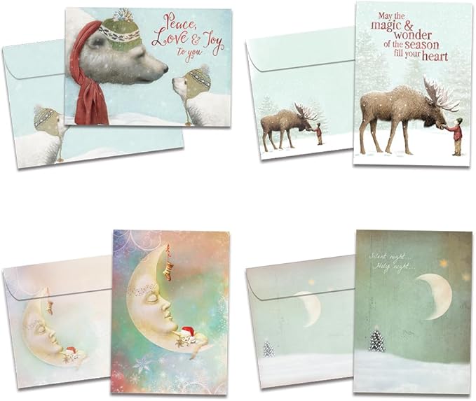 Tree-Free Greetings - Season's Greeting Cards - Artful Designs - 16 Assorted Cards + Matching Envelopes - Made in USA - 100% Recycled Paper - 5 x 7 - Dreams & Wishes (GP54095)