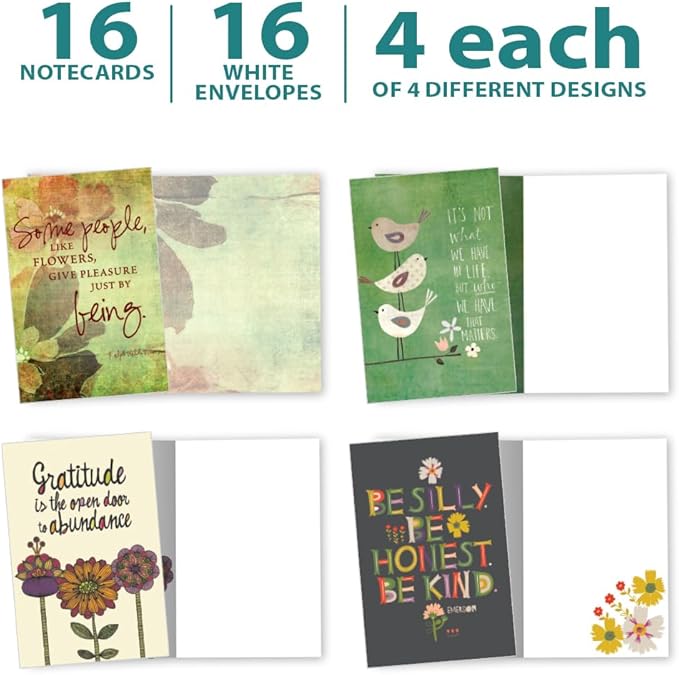 Tree-Free Greetings - All Occasion Cards - Artful Designs - 16 Assorted Cards + White Envelopes - Made in USA - 100% Recycled Paper - 4 x 6 - Be Kind (FP54174)