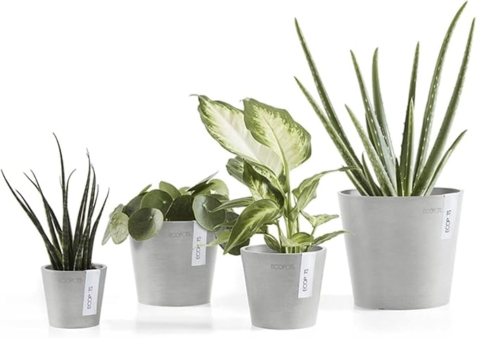 Ecopots Amsterdam Mini Durable Modern Round Recycled-Based Composite Flower Pot Planter, White Grey, 5"