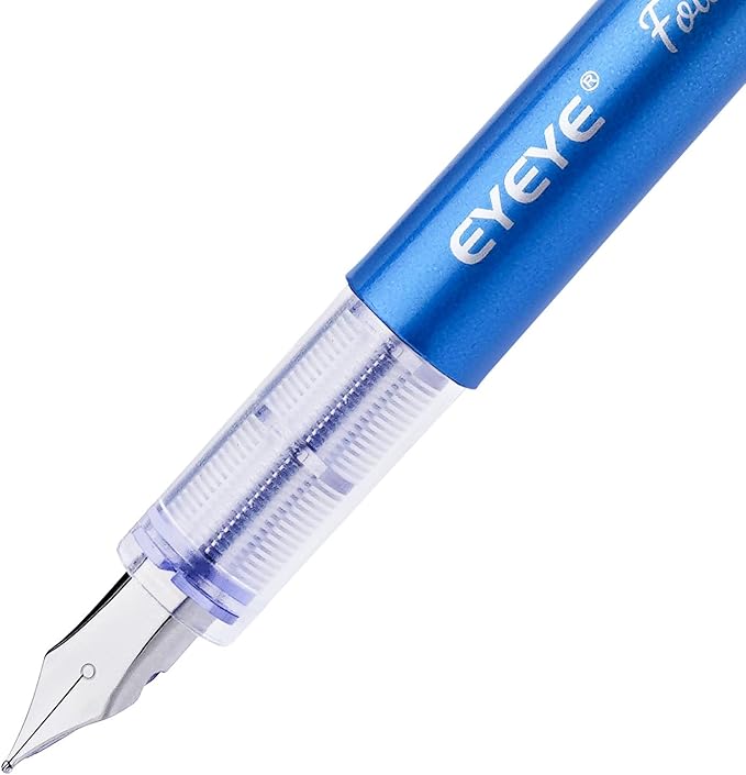EYEYE Disposable Fountain Pens for Writing, Pack of 8 Black Fountain Pens Medium Point Stainless Steel Nib