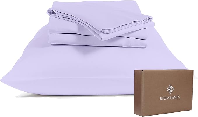 BIOWEAVES 100% Organic Cotton Sheets, 300 Thread Count 4-Piece GOTS Certified Bed Sheet Set Fits Mattress Upto 17" Deep Pocket, Soft & Silky Sateen Weave (King, Lavender)
