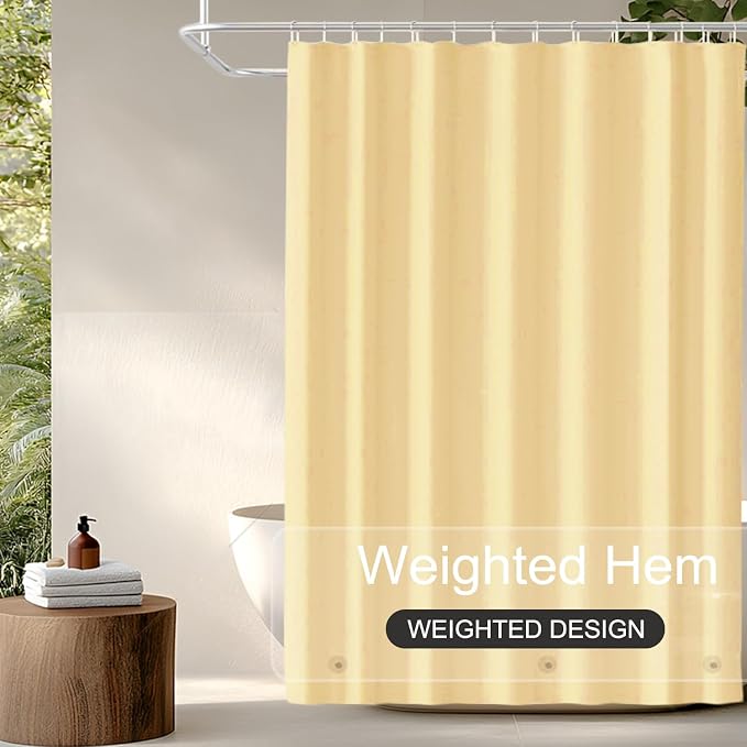 TIKABC Beige Shower Curtain Liner, 4G PEVA Shower Liner, Plastic Peva Waterproof Shower Curtains, 72x72 inch with Grommet Holes 3 Magnetic Weights