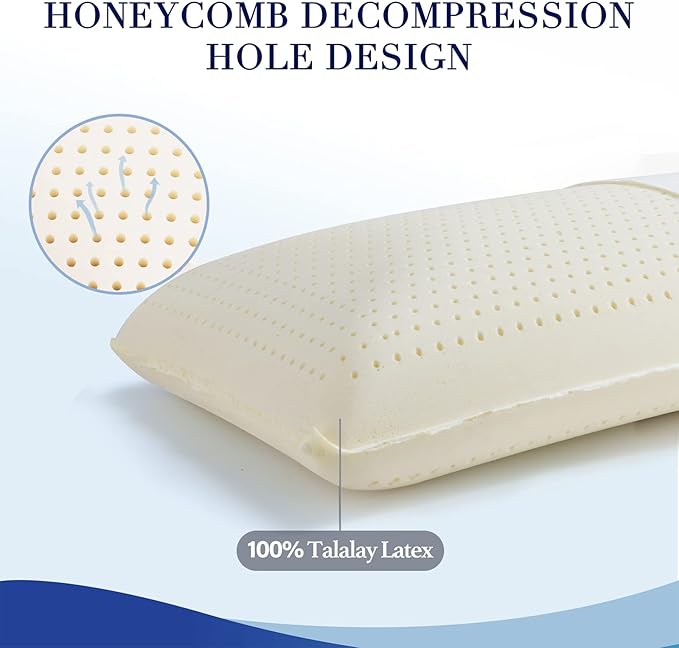 JOTOM 100% Natural Talalay Latex Sleeping Bed Pillow - Luxury Soft Queen Size Pillow for Side, Back, and Stomach Sleepers - Removable Breathable Cotton Cover (King Size)