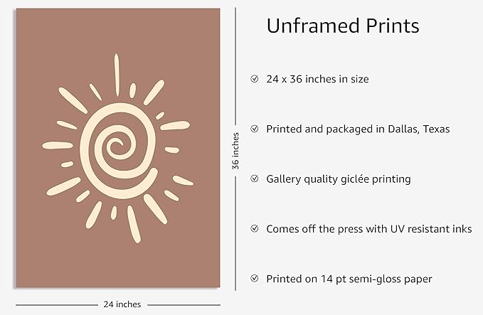 Y2K BOO Abstract Spiral Sun UNFRAMED Wall Art Swirl Sunburst Print Earth Tones Terracotta Tan Mid Century Modern 24x36 Inch Heavyweight Paper Studio Decor