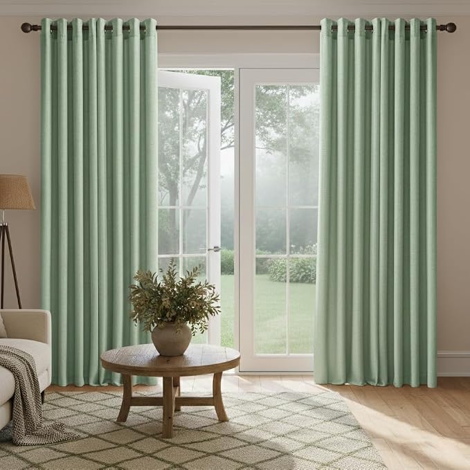NICETOWN Sage Green Linen Curtains 84 Inches Long 2 Panels for Bedroom Living Room, Privacy Linen Textured Window Drapes Semi Sheer Light Filtering Grommet Burlap Look Curtains, 52" W x 84" L