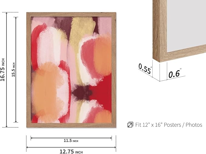 Monem Art Abstract Wall Poster - Modern Geometric Design Print - Colorful Artwork for Living Room or Bedroom Decor - Contemporary Design for Office - 12x16 Beige Framed