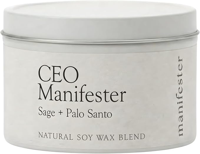 Sage & Palo Santo Natural Soy Wax Candle with Mantra – Clean Burn 100% Cotton Wick (No Lead or Zinc) – Phthalate-Free & Paraben-Free – Long-Lasting – 6 oz (CEO Manifester Sage + Palo Santo)