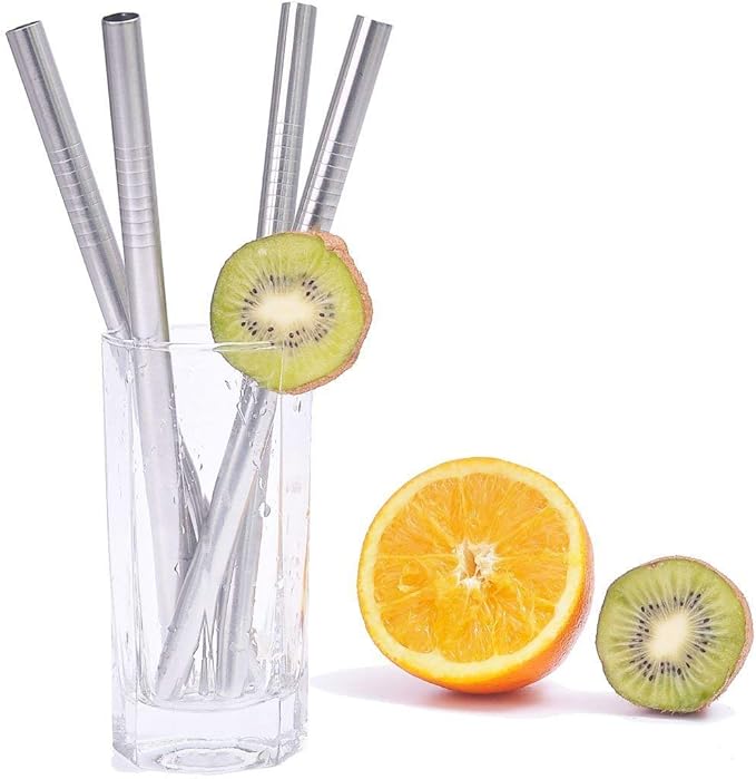 ALINK Stainless Steel Smoothie Straws, 9 inch X 0.315 in Reusable Metal Straws for Juice, Water, Smoothie, Set of 4 with Cleaning Brush
