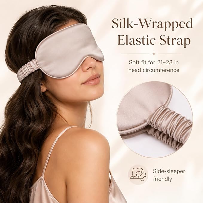Silk Sleep Mask Light Blocking Luxury 100% Mulberry 19mm Silk Eye Mask Eye Cover Blindfold Ultra Soft Light & Comfy Anti Aging Skin Care with Travel Bag Gift Package