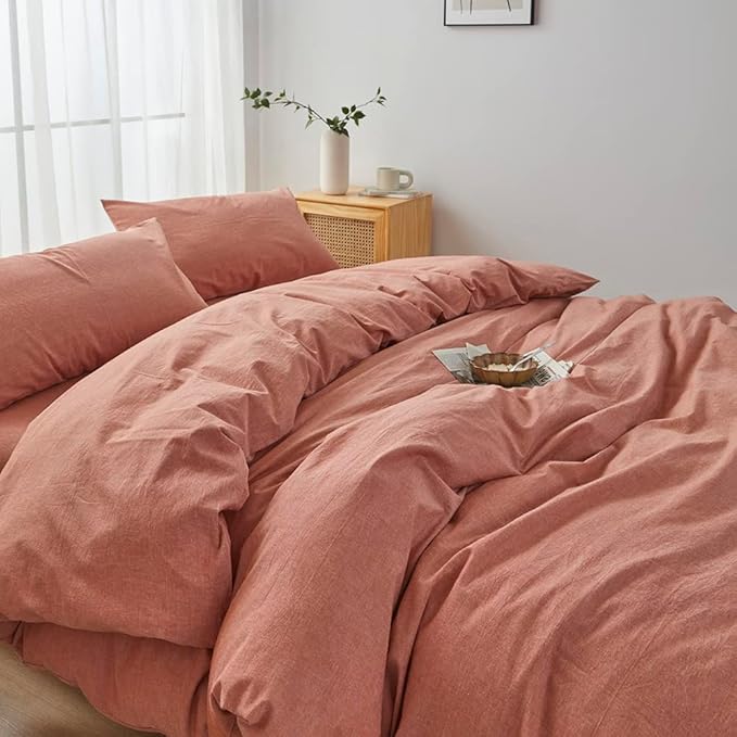 FACE TWO FACE Bedding Duvet Cover Set 3 Pieces 100% Washed Cotton Duvet Cover Linen Like Textured Breathable Durable Soft Comfy (California King, Caramel)