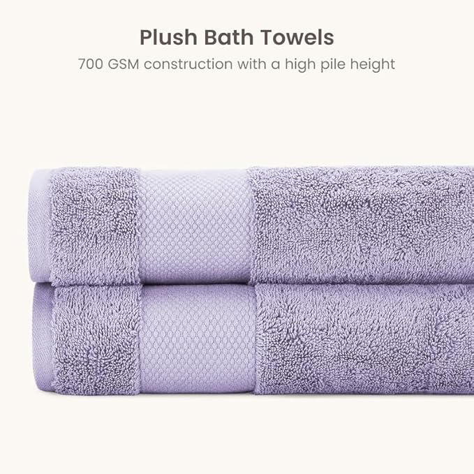 BIOWEAVES 100% Organic Cotton 700 GSM Plush Luxury Bath Towels for Bathroom 30" x 58" GOTS Certified - Lavender, Pack of 2