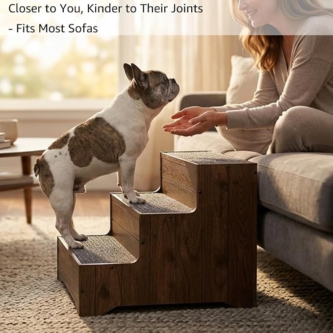 beeNbkks Furniture Style Dog Stairs, Pet Steps for Small Dogs and Cats, Wooden Non-Slip Pet Ladder for Elderly Injured Pets Short Legged Puppy to Reach Couch Sofa High Bed Windowsill