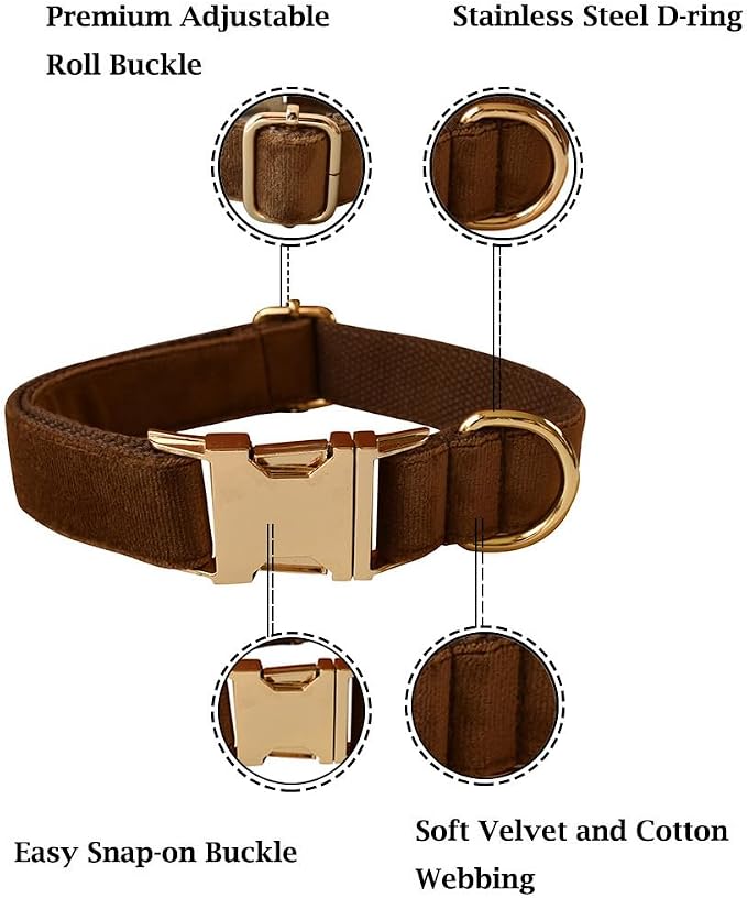 Velvet Dog Collar and Leash Set with Quick Release Metal Buckle | Bright & Stylish Leash and Collar Set, Soft Heavy Duty Pet Collars Adjustable for Samll Medium Large Dogs or Cats