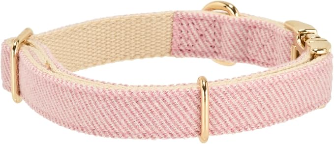 Luxury Soft Cotton Tweed Fabric Dog Collar & Leash Set with Gold Buckle – Durable Fabric, Stylish Design for Everyday Walks(Large Pink)