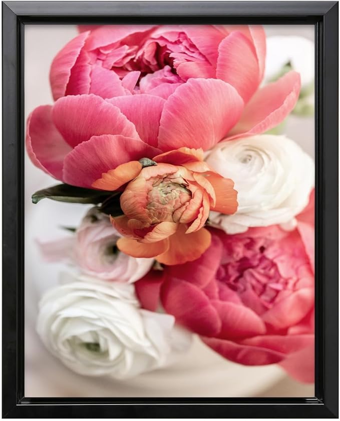 Monem Art Pink Peony Floral Macro Photography Print - Romantic Flower Art Poster - Wall Decor for Living Room, Bedroom or Office - 18x24 Black Framed CANVAS Wall Art by Mareike Bohmer