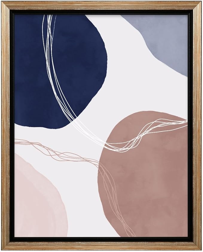 Monem Art Abstract Organic Shapes Print - Scandinavian Blue Geometric Poster - Wall Decor for Living Room, Bedroom or Office - 16x20 Silver Framed CANVAS Wall Art by Mareike Bohmer