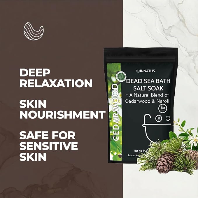 Dead Sea Soothing Bath Salt Soak with 21 Minerals – Relaxing, Detoxifying, and Nourishing for Skin – 14oz, Infused with Essential Oils – Rejuvenate Mind & Body. (Cedarwood)