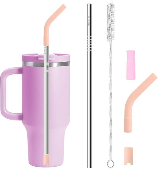 Quality Upgraded 9In Medical Grade 316 Stainless Steel Straws Set 1 PCS with 3 Silicone Accessories, 1 Straw Brush, 1 Storage Case, BPA Free, Eco-Friendly Metal Straws Reusable