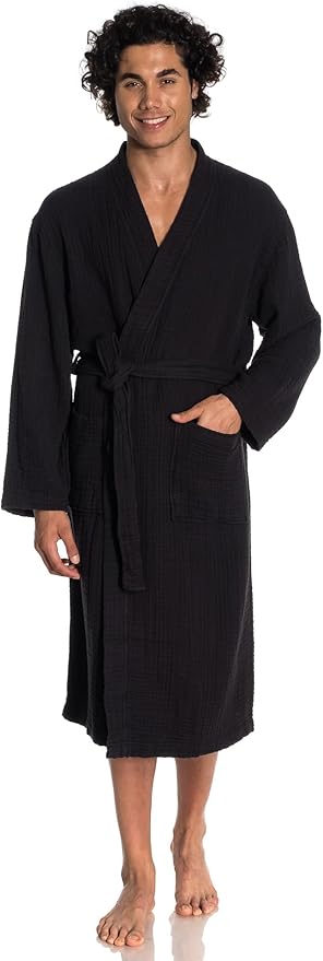 Muslin Unisex Bathrobe Women & Men, 100% Cotton Kimono Lightweight Robe | Long Robes Soft, Absorbent, Spa robes