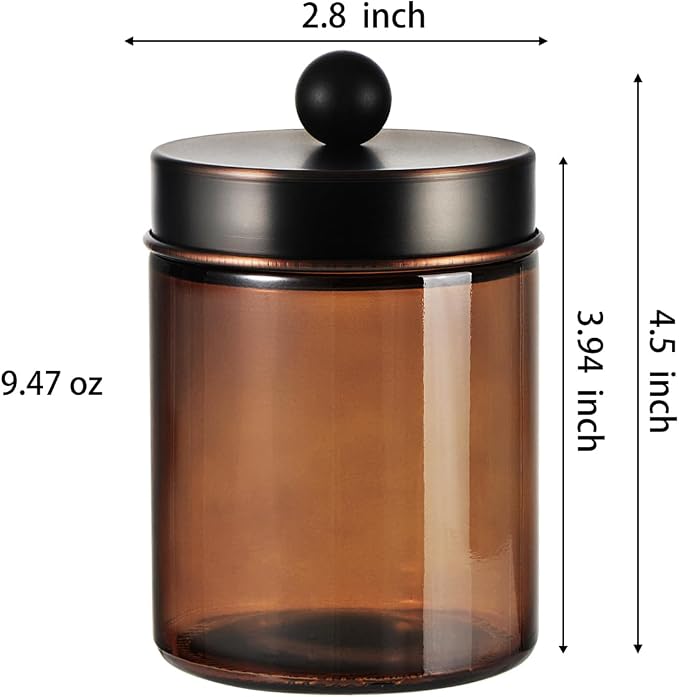3PACK Amber Glass Qtip Holder+ Mason Jar Bathroom Accessories Lids Set(4pcs)-Oil Rubbed Bronze