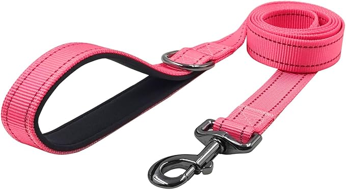 Dog Collar Leash Set, Durable Polyester with Safety Reflective Strips, 5 ft Matching Leash, Neoprene Padded Handle, Adjustable 4 Sizes for Small Medium Large Dogs.(L, Pink)