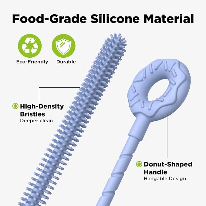 Silicone Straw Cleaner Brush, 2 Pcs Reusable Cleaning Brushes for Straws, 6mm&9mm, Blue