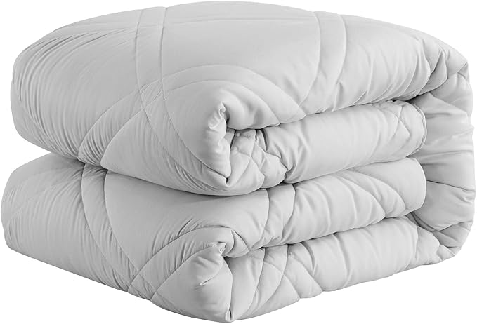 Feather and Loom Double Diamond Stitch Down Alternative All Seasons Comforter - Microfiber Cover, Hypoallergenic Fill, Machine Washable Color: Grey Size: Full/Queen